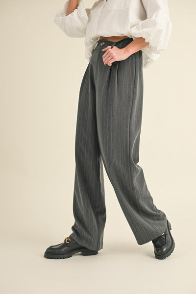 Pinstripe Wide Leg Pants in Charcoal