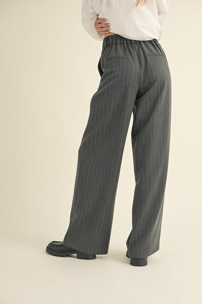 Pinstripe Wide Leg Pants in Charcoal