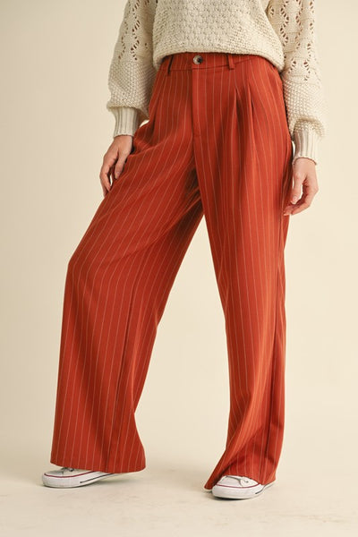 Pinstripe Wide Leg Pants in Terracotta