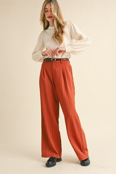 Pinstripe Wide Leg Pants in Terracotta