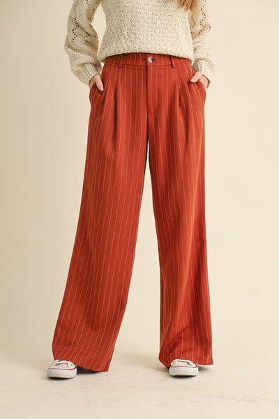 Pinstripe Wide Leg Pants in Terracotta