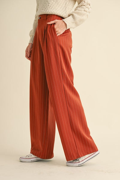 Pinstripe Wide Leg Pants in Terracotta