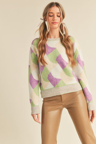 Abstract Knit Sweater in Green Combo