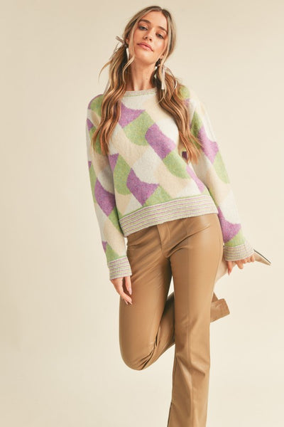 Abstract Knit Sweater in Green Combo
