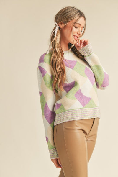 Abstract Knit Sweater in Green Combo