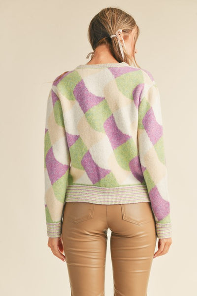 Abstract Knit Sweater in Green Combo