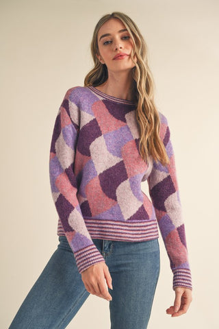Abstract Knit Sweater in Purple Combo