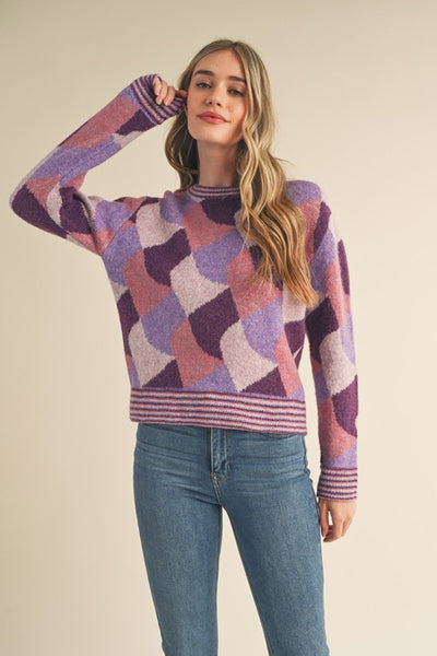 Abstract Knit Sweater in Purple Combo