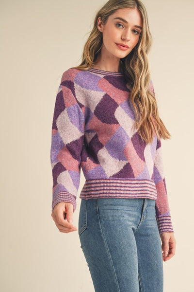Abstract Knit Sweater in Purple Combo