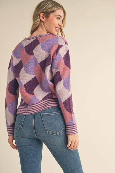Abstract Knit Sweater in Purple Combo