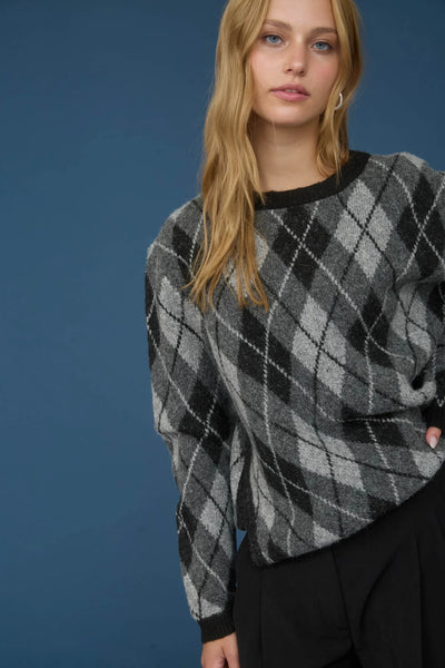 Argyle Pattern Crewneck Sweater in Charcoal