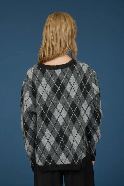 Argyle Pattern Crewneck Sweater in Charcoal
