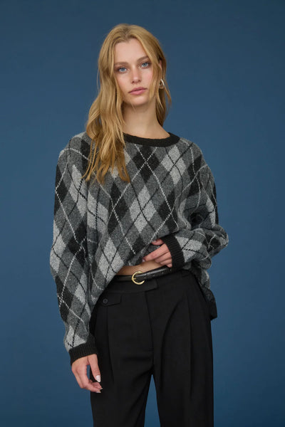 Argyle Pattern Crewneck Sweater in Charcoal