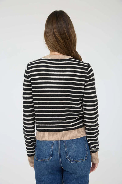 Stripe Colourblock Trim Cardigan in Black