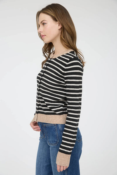 Stripe Colourblock Trim Cardigan in Black