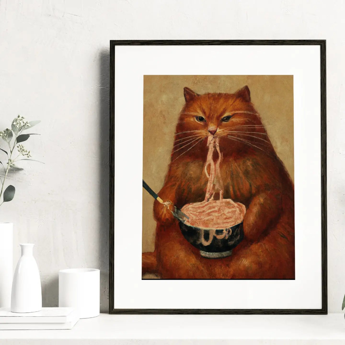 Orange Pasta Cat Art Print