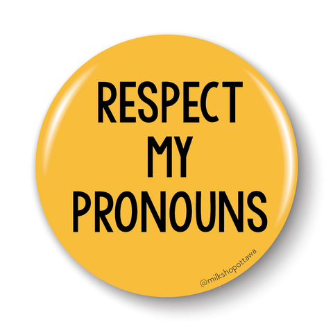 Respect My Pronouns Yellow Pinback Button