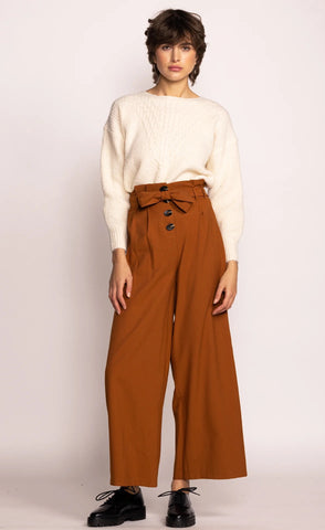 Button Down Belted Pants in Brown