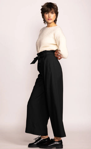 Button Down Belted Pants in Black