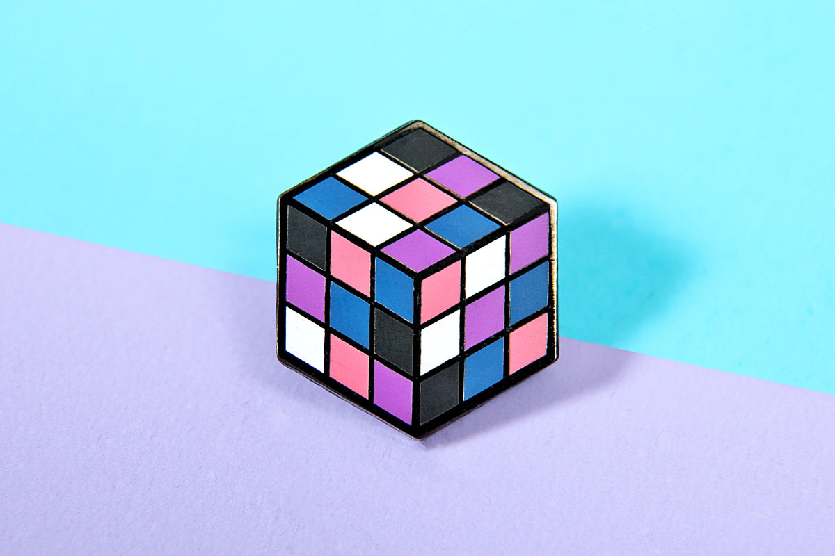 Rubiks Cube Genderfluid Pin - Proud Zebra - Milk Shop - Ottawa, Canada