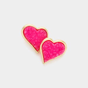 Druzy Heart Earrings Pink Combo