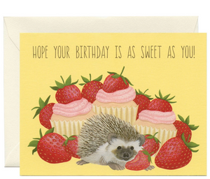 Strawberry Cupcake Hedgehog Greeting Card