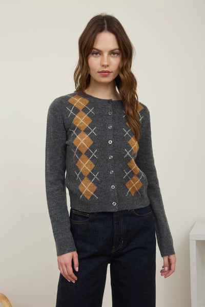 Argyle Pattern Cardigan in Charcoal