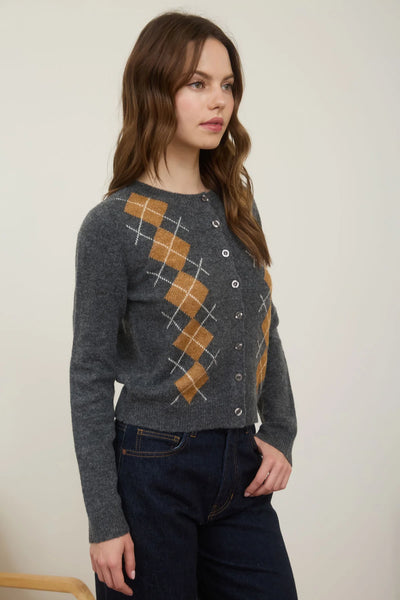 Argyle Pattern Cardigan in Charcoal