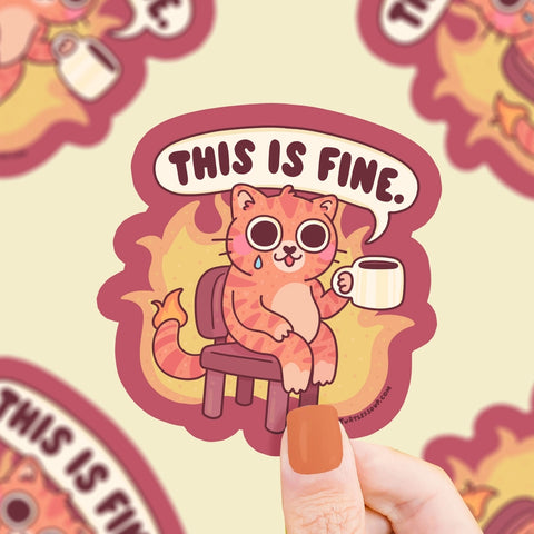 This Is Fine Cat Sticker