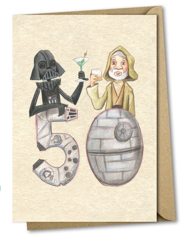 50th Darth Vadar and Obi Wan Kenobi Greeting Card