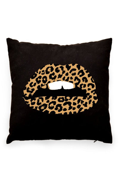 Leopard Lips Pillow Cover Black