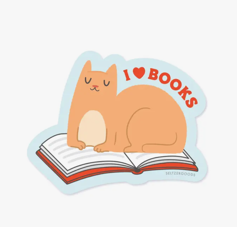Sitting Book Kitty Sticker